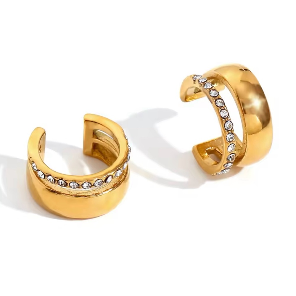 Double Layer Crysral Cuff Earrings Stainless Steel